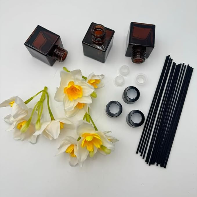 Empty Reed Diffuser Bottle and Black Reed Diffuser Sticks Refill Set for Bathroom Hotel Home Decoration (3, Brown, 50ml)