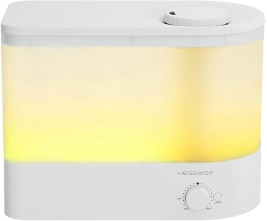 Megawise Cool Mist Ultrasonic Humidifier, Adjustable Mist Control, Quiet Operation, With a 6L top-fill tank and 50-hour runtime(White)