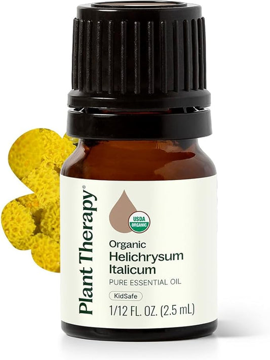 Plant Therapy Organic Helichrysum Essential Oil (Italicum), 2.5 mL (1/12 oz), 100% Pure, Undiluted, USDA Certified Organic, Great for Skincare, Diffusion, and Aromatherapy