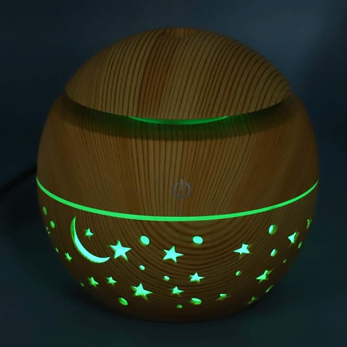 Mini Plant Humidifier Indoor, 130ml Portable Wooden Grain Air Diffuser with 7 LED Colors & 3H Auto Shut Off, Hollow Design Low Noise Mist Maker for Home Office Bedroom Plants
