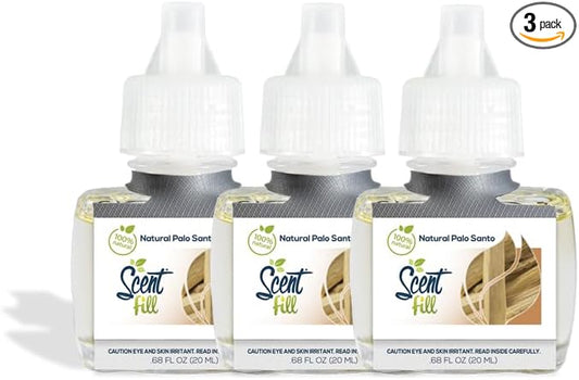 Scent Fill 100% Natural Palo Santo Plug in Air Freshener, Scented Oil Refills, 3 Refills