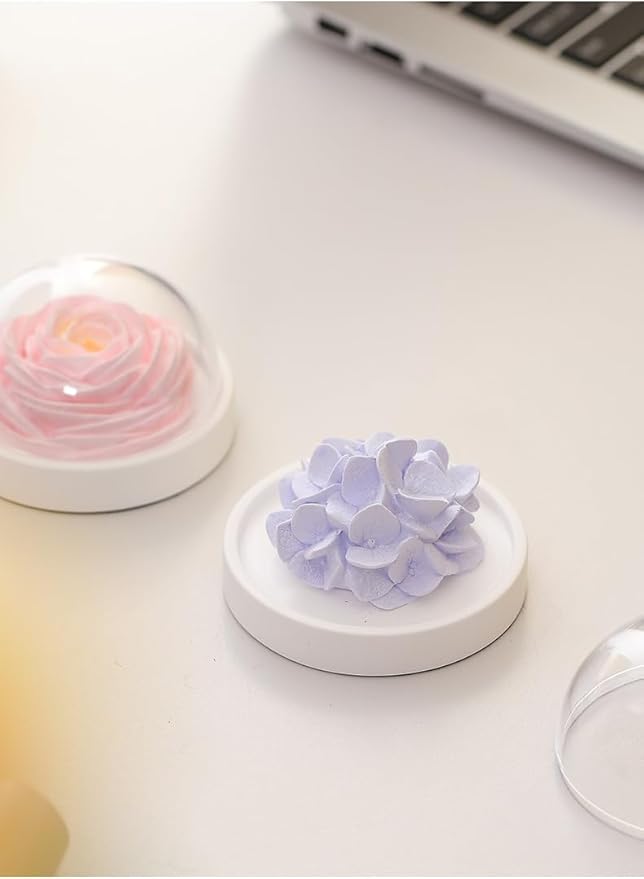 Essential Oil Passive Flower Diffuser -Non-Electric Peony Flower Porcelain Aromatherapy Diffusers for Small Mini Room, Desk Decorative, Bathroom (Purple, Hydrangea)