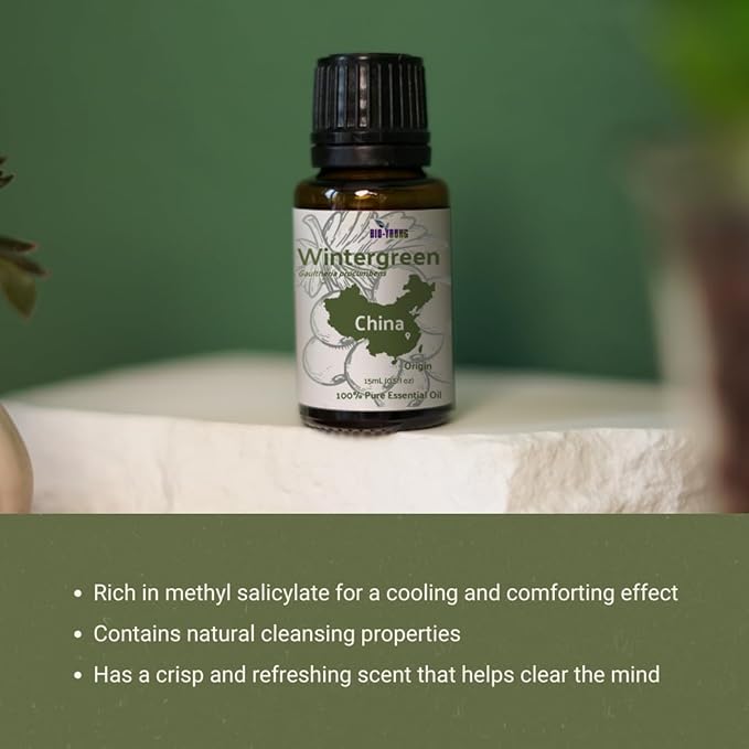 Wintergreen Essential Oil - Direct from Bio-Young Aromas China - Steam Distilled - Aceite de Gaulteria for Aromatherapy, Massage, Diffuser, DIY Candle and Soap Making - 22lbs