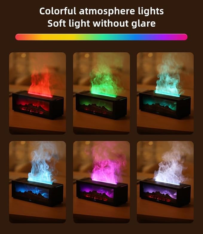 Fireplace Oil Diffuser, Mini Fireplace Diffuser, Flame Fireplace Aromatherapy Diffuser, Flame Aroma Humidifier Diffuser with Remote, Timer and Auto-Off for Home Room Office (White)