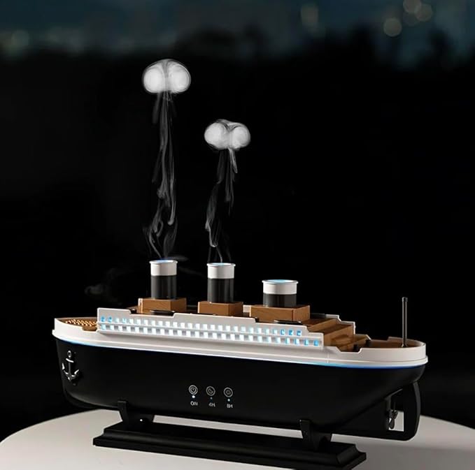 Essential Oil Diffuser, 250ml Ship Modelling Aromatherapy Ship Oil Diffuser Cool Mist Humidifier with Remote Control, for Home Office(Black)