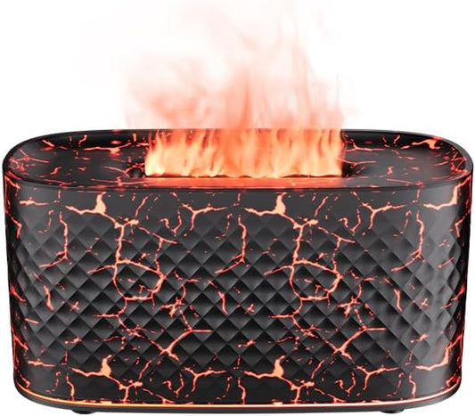 Protable Flame Effect USB Aroma Diffuser - 160 Capacity Essential Oil Humidifier with Auto Shut-Off, Waterless Protection & Mist Projector for Home/Bedroom Relaxation (Crackle Black)