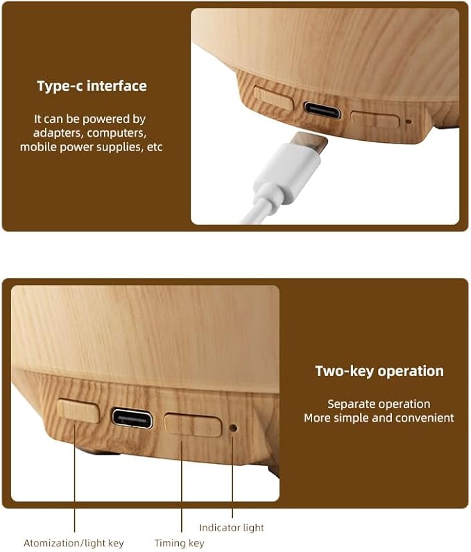 Essential Oil Diffuser, Volcano Fire Flame Aromatherapy Diffuser, 300ml Ultrasonic Cool Mist Humidifier, Scent Aroma Diffuser with 7 Colors Light, Timer&Auto Shut-Off for Home, Room (Dark Wood)