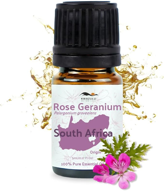 Rose Geranium Essential Oil - Direct from Kwazulu Botanicals in South Africa- Organic Essential Oils for Body, Diffusers, or Aromatherapy | Pure Therapeutic Grade (5ml)