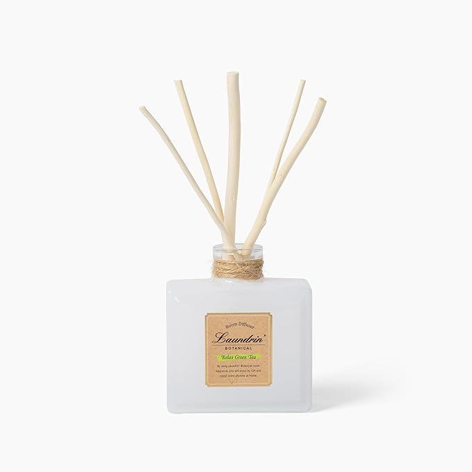 Laundrin Botanical Room Diffuser forHome - Scent Diffuser for Home, Room Freshener & Shelf Decor - Elegant HomeFragrance, Ideal Reed Diffusers for Office, Living Room - 80ml, Relax Green Tea