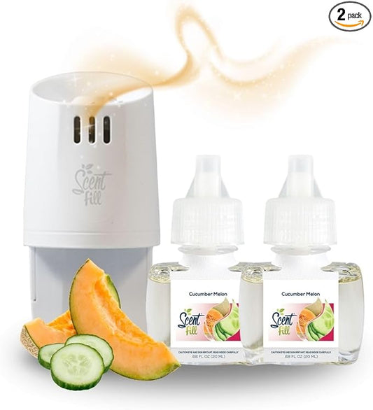 Scent Fill Cucumber Melon Plug in Air Freshener, Scented Oil Refills, 2 Refills + Diffuser