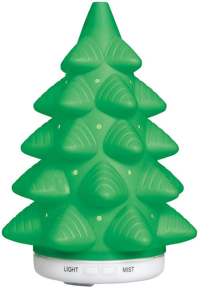 Pure Essential Oil Works LED Ultrasonic Christmas Tree Diffuser, Extra-Large 5.4 oz. Reservoir with Two Mist Options, Seven LED Light Colors, 6" Round x 9" H, Green