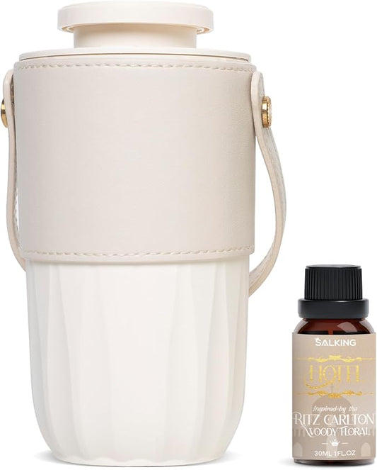 SALKING Waterless Diffuser Starter Kit with 30mL Hotel Fragrance Oil, Scent Diffuser Battery Operated Nebulizer with Timer & Adjustable Mist Mode, Car Diffsuer, Mini Scent Air Machine for Home, Office