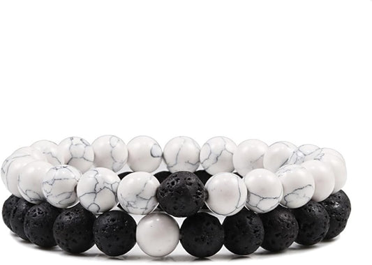 FORUBUS 2Pcs Lava Rock Beaded Bracelet Set – Essential Oil Diffuser Jewelry with Natural Stone Beads for Aromatherapy, Yoga, Meditation, and Stress Relief, Stretchy Bracelets for Women Men