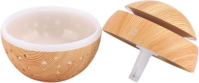 Mini Plant Humidifier Indoor, 130ml Portable Wooden Grain Air Diffuser with 7 LED Colors & 3H Auto Shut Off, Hollow Design Low Noise Mist Maker for Home Office Bedroom Plants