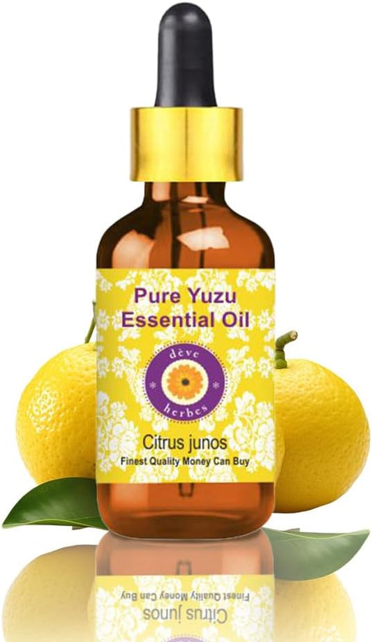 Deve Herbes Pure Yuzu Essential Oil (Citrus Junos) with Glass Dropper |Non-Sticky | Non-Greasy | Lightweight | Men & Women | All Skin Types | Steam Distilled 10ml (0.33 oz)