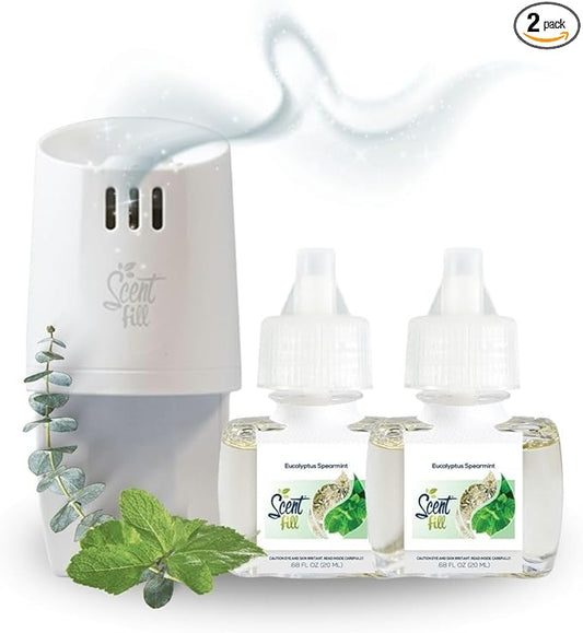 Scent Fill Eucalyptus Spearmint Plug in Air Freshener, Scented Oil Refills, 2 Refills + Diffuser