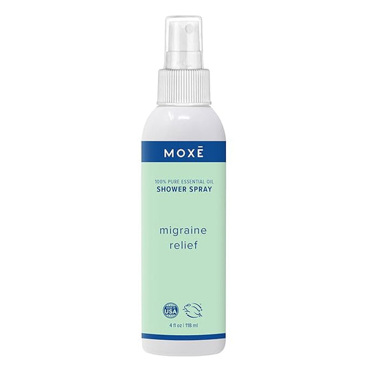 MOXE Migraine Relief Aromatherapy Shower Spray, Essential Oils for Headaches & Tension Relief, Natural 100% Essential Oils, Pure & Undiluted, Peppermint, Spearmint, Eucalyptus, Tea Tree, Made in USA …