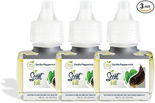 Scent Fill 100% Natural Vanilla Peppermint Plug in Air Freshener, Scented Oil Refills, 3 Refills