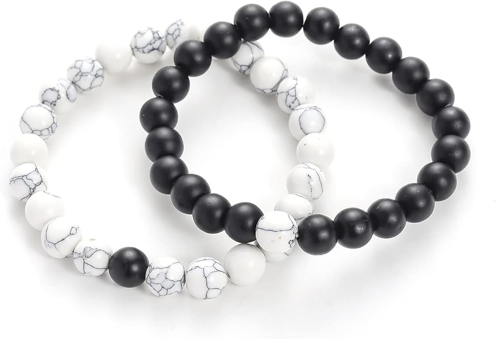 FORUBUS 2Pcs Lava Rock Beaded Bracelet Set – Essential Oil Diffuser Jewelry with Natural Stone Beads for Aromatherapy, Yoga, Meditation, and Stress Relief, Stretchy Bracelets for Women Men