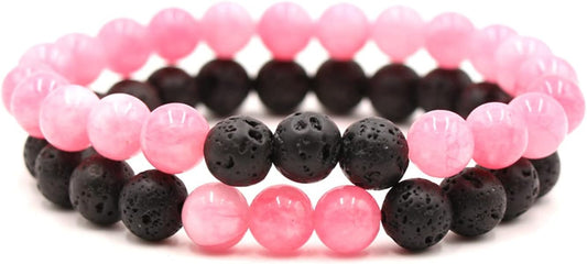 FORUBUS 2Pcs Lava Rock Beaded Bracelet Set – Essential Oil Diffuser Jewelry with Natural Stone Beads for Aromatherapy, Yoga, Meditation, and Stress Relief, Stretchy Bracelets for Women Men