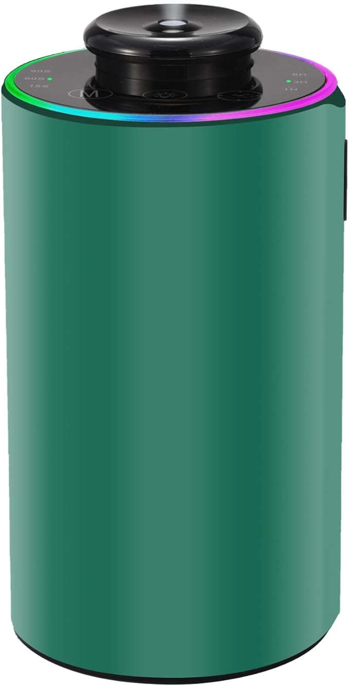 Waterless Essential Oil Diffuser with 8 Color LED Night Light, 3 Mist Levels & Timers, Portable Rechargeable Aromatherapy Diffuser for Home Car Room Studio Office, Metal (Green)