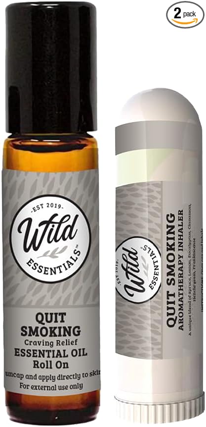 Quit Smoking Nasal Inhaler and Roll On Essential Oils, 2 Piece Set, Stop Smoking Aid, Helps Relieve Cravings, Soothes Lungs, All Natural