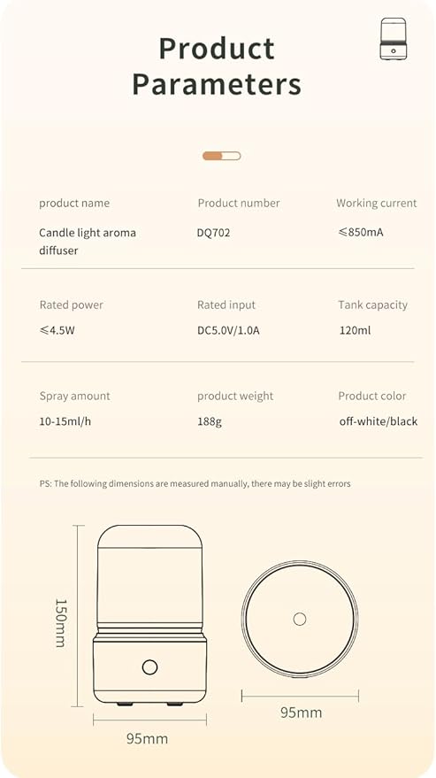 Candlelight Flame Air Diffuser,Portable Essential Oil Diffuser Noiseless 120ML Aroma Diffuser Waterless Auto-Off Protection for Spa Home Yoga Office Bedroom (Black)