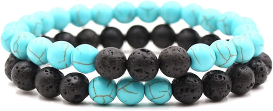 FORUBUS 2Pcs Lava Rock Beaded Bracelet Set – Essential Oil Diffuser Jewelry with Natural Stone Beads for Aromatherapy, Yoga, Meditation, and Stress Relief, Stretchy Bracelets for Women Men