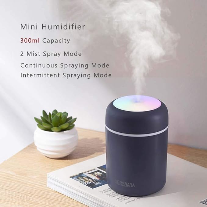 Colorful Cool Mini Humidifier,Essential Oil Diffuser Aroma Essential Oil USB Cool Mist Humidifier,2 Adjustable Mist Modes, Super Quiet,for Car,Office,Bedroom(Navy)