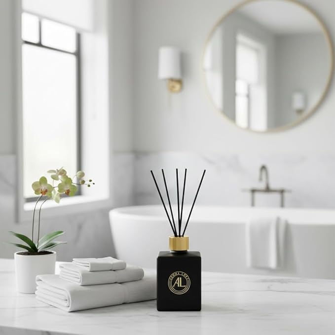 Black Reed Diffusers for Home | Premium Long-Lasting Fragrance Diffuser | Reed Diffuser Sticks in Oil Set | Smells Good in Bathroom & Office | Black, Balsam Reed Diffuser(5 oz)