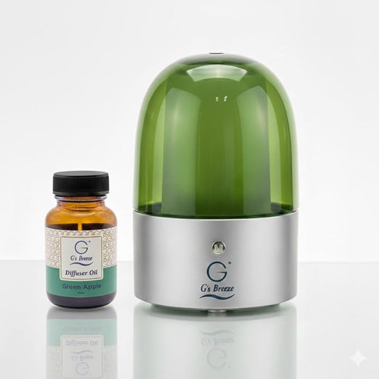 G’s Breeze Smart Diffuser with Refill – Bluetooth & Wi-Fi App Control, Gradient LED Lighting, Adjustable Scent Intensity, Low Noise, 24 Hour, Aromatherapy Diffuser for Home & Office - Green Apple