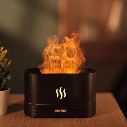 Flame Aromatherapy Machine, Aroma Expander, Home Office Table Seven Color Flame Ultra Silent Air Humidifier, Aroma Diffuser (Black Aromatherapy Machine)