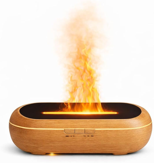 AquaAura Flame Effect Diffuser, 160ml Essential Oil Diffuser with Realistic Flame Mist, 7 LED Colors, Timer & Auto Shut-Off for Bedroom, Home, Office