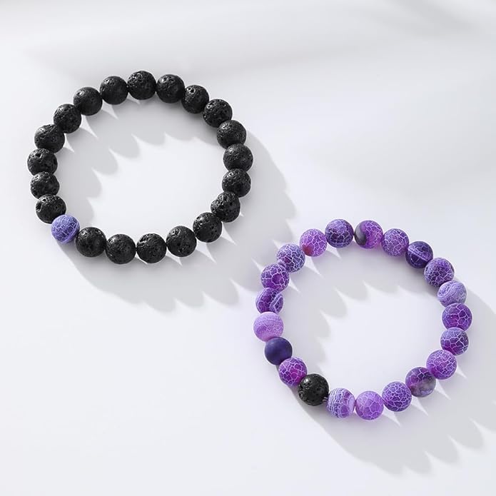 FORUBUS 2Pcs Lava Rock Beaded Bracelet Set – Essential Oil Diffuser Jewelry with Natural Stone Beads for Aromatherapy, Yoga, Meditation, and Stress Relief, Stretchy Bracelets for Women Men