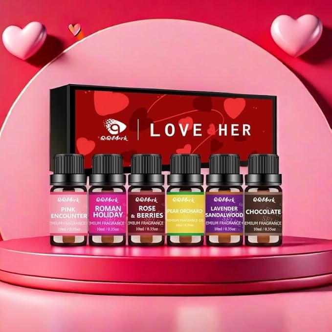 Essential Oils Set - Love HER, 6-in-1 Essential Oils for diffusers, Candle Making Scents, Fragrance, Aromatherapy, Gifts - Pink Encounter,Roman Holiday, Rose & Berries,Lavender Sandalwood, Chocolate