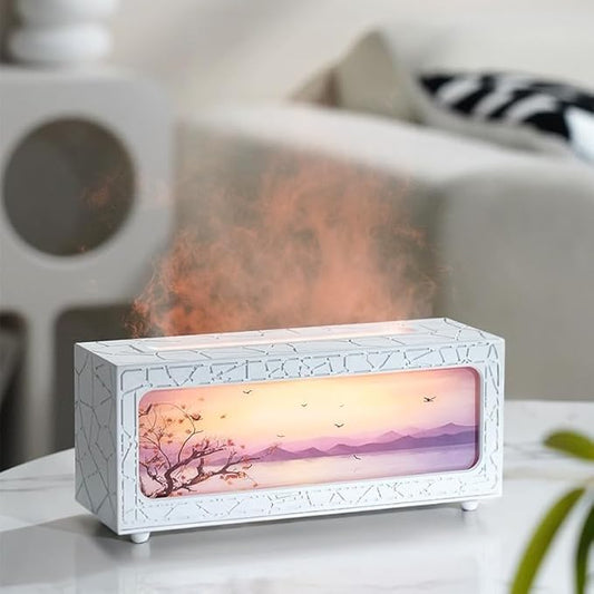 Essential Oil Diffusers Ultrasonic Fireplace Flame Aromatherapy Diffuser, Auto Shut-Off, Timer Setting, 7 Colors LED Lights Changing for Home, Office, Spa 200ml (White)
