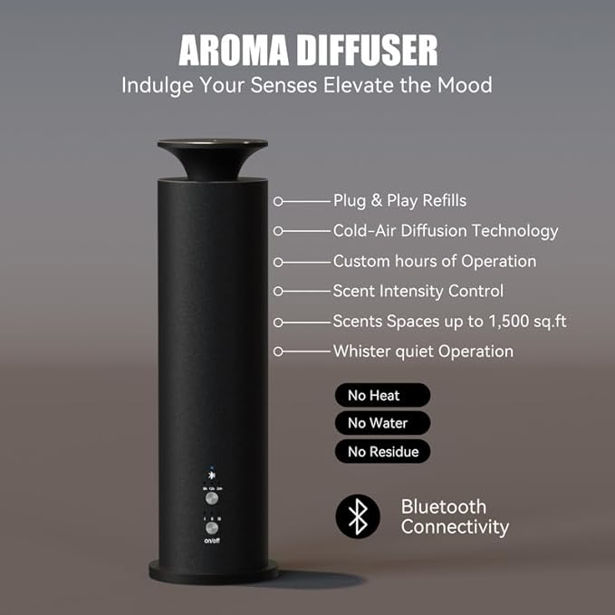 Waterless Diffuser Machine Scent Air Machine Covers 1800 Sq Ft for Home Diffusers Essential Oil Diffusers Studio Scent Diffuser Large Room Fragrance App Remote Control Capacity 3.5 Oz Secret Silver