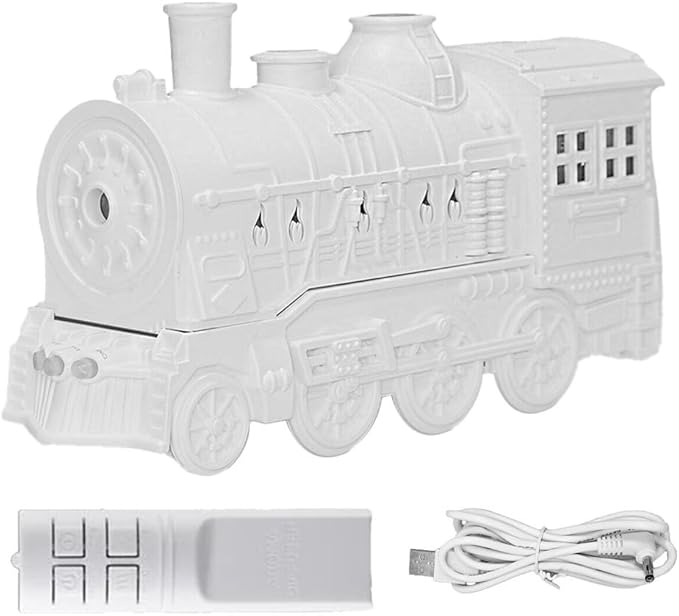 300ml Retro Steam Train Essential Oil Diffuser and Cool Mist Humidifier with Ultra-Quiet Operation, Dual Ambient Lights, Two Spray Modes, Automatic Shut-Off Safety(White)