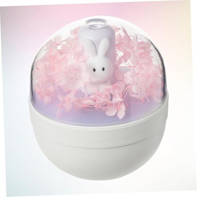 Cute Pink Rabbit Humidifier with Preserved Flower Portable LED Aroma Diffuser Low Noise Mist Maker Night Light for Home and Office Use