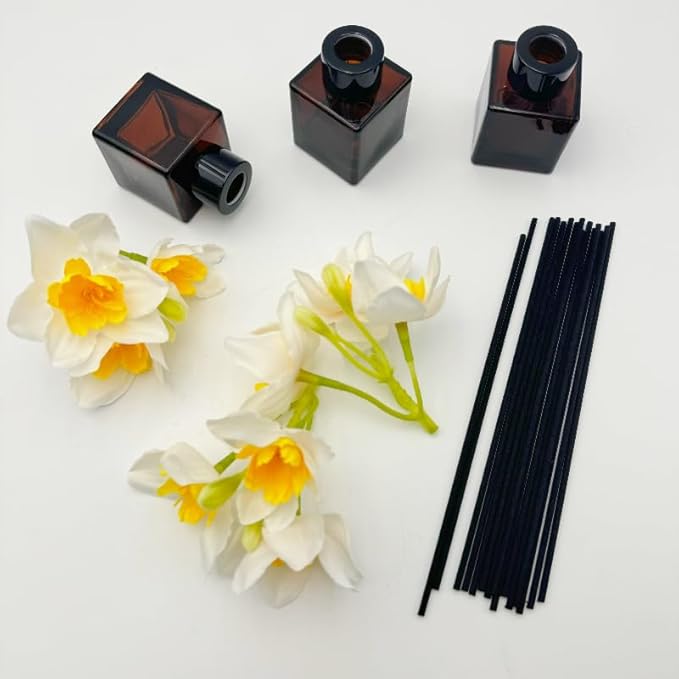 Empty Reed Diffuser Bottle and Black Reed Diffuser Sticks Refill Set for Bathroom Hotel Home Decoration (3, Brown, 50ml)
