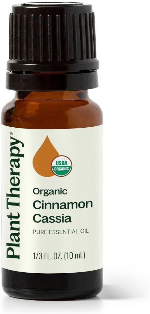Plant Therapy USDA Certified Organic Cinnamon Cassia Essential Oil 10 mL (1/3 oz) 100% Pure, Undiluted, Cozy Aroma, Soothes Sore Muscle