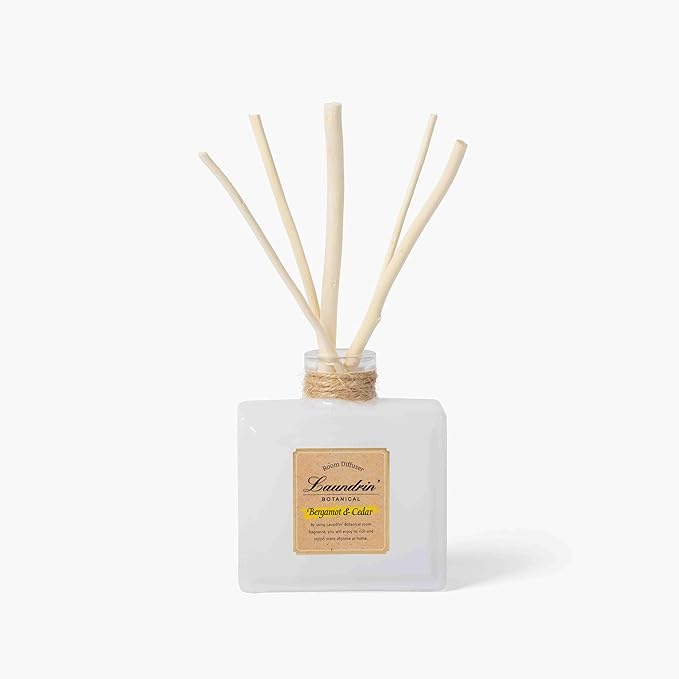 Laundrin Botanical Room Diffuser for Home - Scent Diffuser for Freshener & Shelf Decor - Elegant Home Fragrance, Ideal Reed Diffusers, Office, Living Area - 80ml, Bergamot & Cedar
