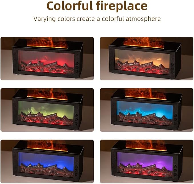 Fireplace Flame Diffuser & Humidifier with 2 Essential Oils – 4-in-1 Ultrasonic Aroma Mist Maker with Remote, 7-Color LED Flame Light, Auto Shut-Off, Quiet & Safe for Home, Bedroom, Office (Black)