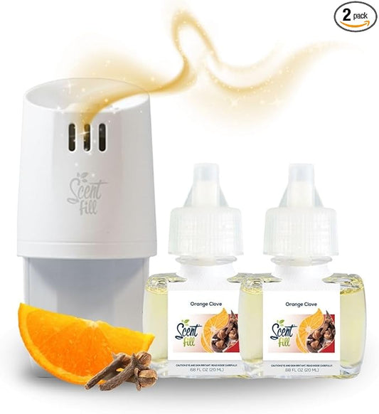 Scent Fill Orange Clove Plug in Air Freshener, Scented Oil Refills, 2 Refills + Diffuser