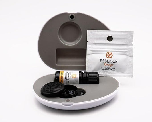 Essence Pearl Travel Case | Orange Essential Oil | Aromatherapy Nasal Diffuser & Essential Oil Carrying Case | Uplifting Citrus Scent | Travel-Friendly Kit | Black Pod