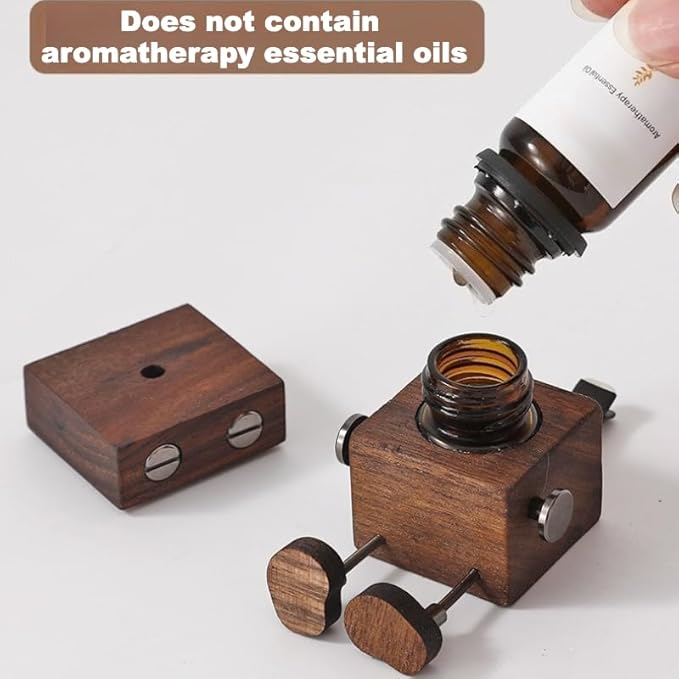 Car Air Diffuser - 2-in-1 Shaking Wooden Man Figurine & Refillable Aroma Vent Clip with 5ml Capacity + 5 Sticks, Walnut Wood Essential Oil Air Freshener, Car Dashboard Decor Gift for Driver