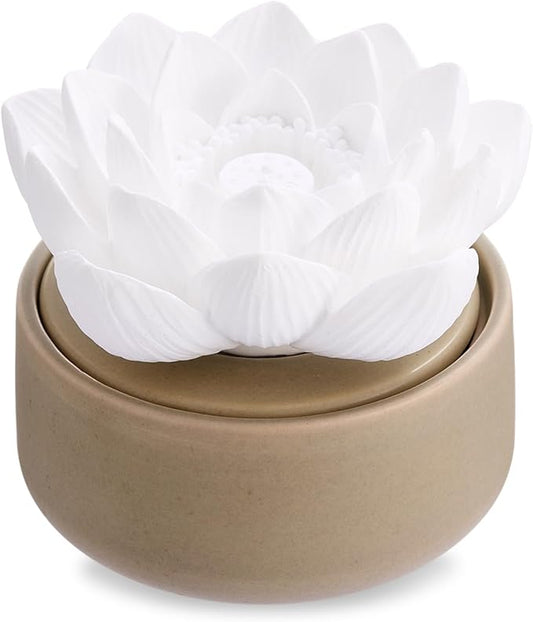Honeydak 1 Pcs Reedless Ceramic Diffuser Set, Porcelain White Flower Aromatherapy Essential Oil Diffuser for Home Office Bathroom Tabletop Decor, Non-Electric, Valentines Day Gift (Lotus)