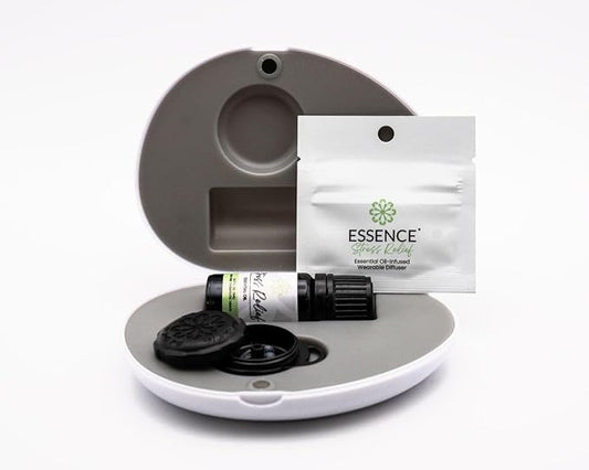 Essence Pearl Travel Case | Stress Relief Essential Oil | Aromatherapy Nasal Diffuser & Essential Oil Carrying Case | Lavender & Copaiba Blend | Travel-Friendly Kit | Black Pod