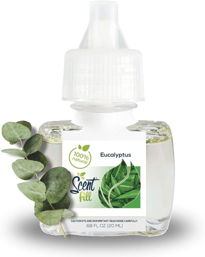Scent Fill 100% Natural Eucalyptus Plug in Air Freshener, Scented Oil Refills, 2 Refills + Diffuser