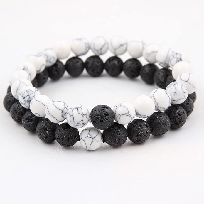 FORUBUS 2Pcs Lava Rock Beaded Bracelet Set – Essential Oil Diffuser Jewelry with Natural Stone Beads for Aromatherapy, Yoga, Meditation, and Stress Relief, Stretchy Bracelets for Women Men